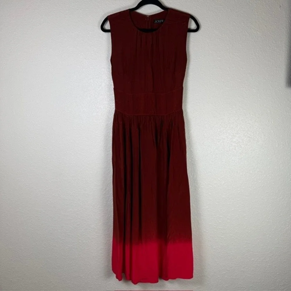 J.Crew Cinched-waist Midi Dress Dip-dyed Crepe de Chine Red Small